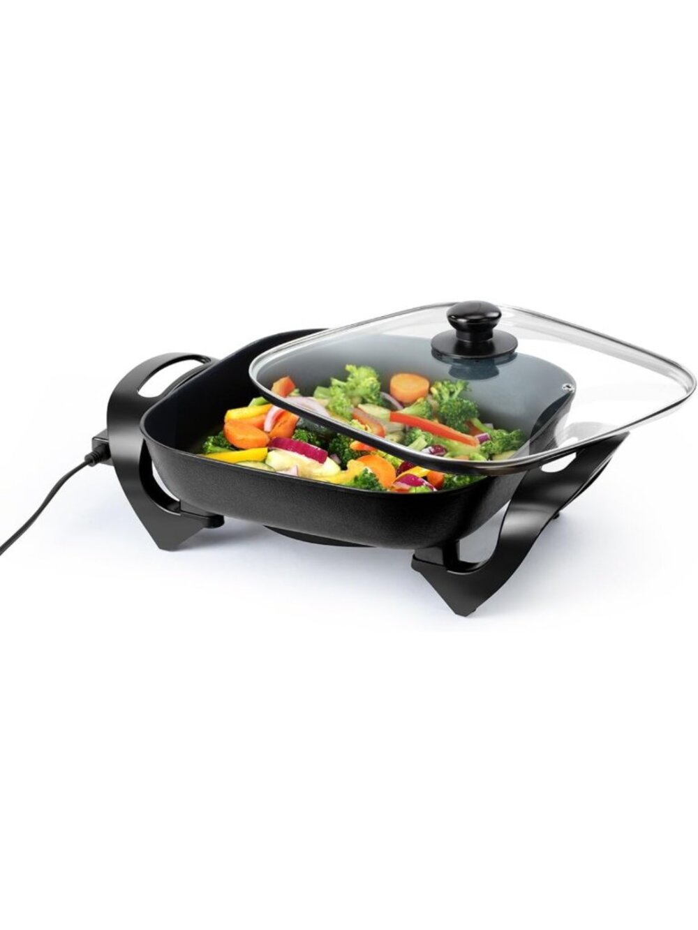 12-Inch Electric Skillet - 1400W Non-Stick Pan with Adjustable Temp & Cool-Touch